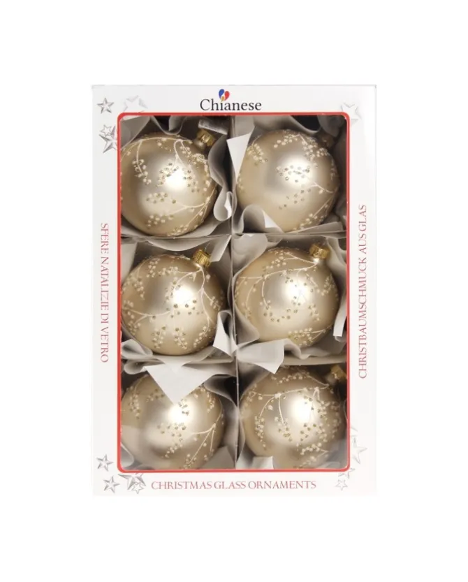 1Pz Pallina In Vetro Decorata A Mano Champagne Opaco 80Mm