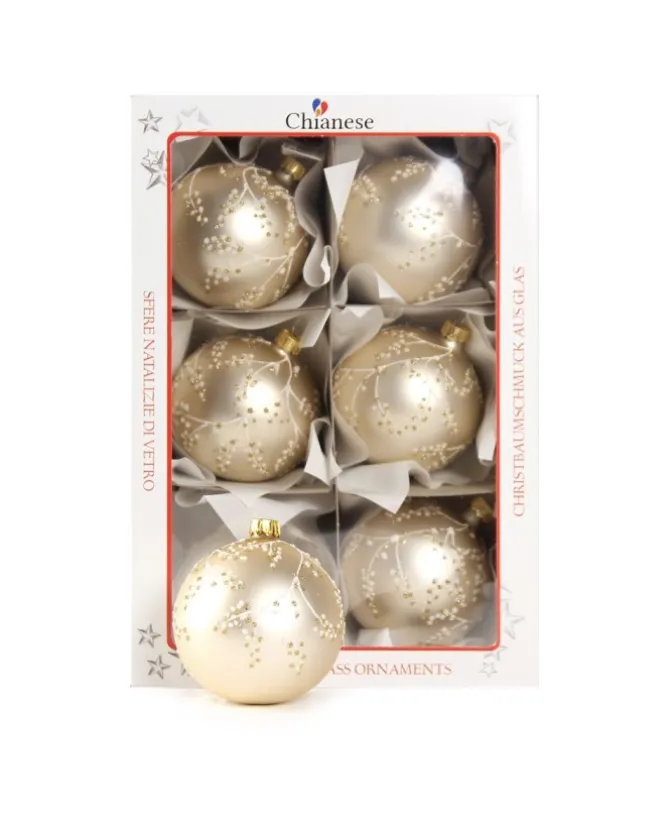 1Pz Pallina In Vetro Decorata A Mano Champagne Opaco 80Mm