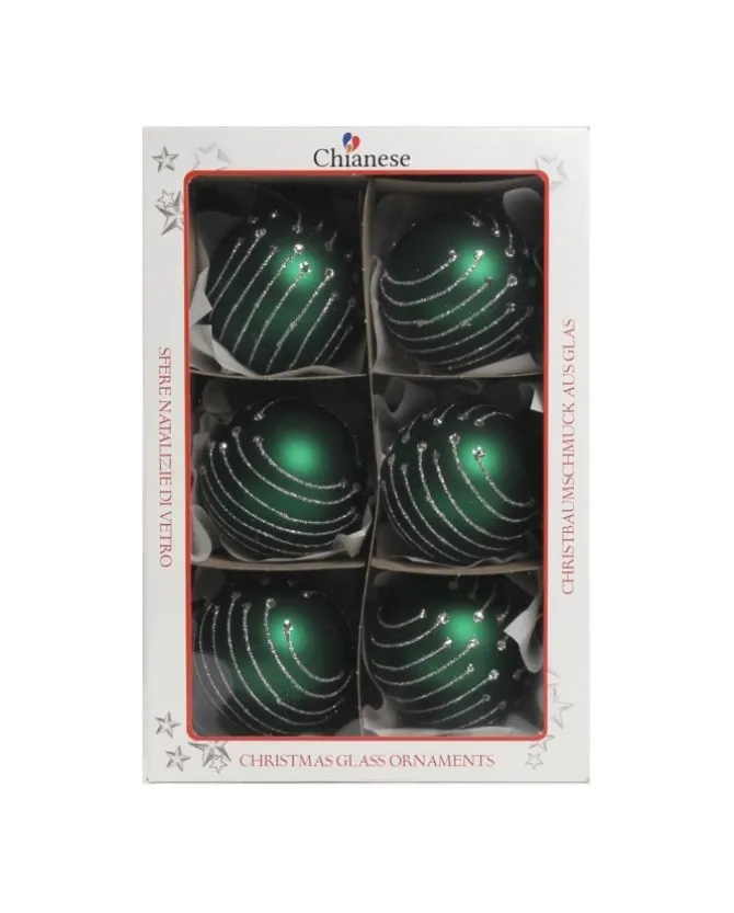 1Pz Pallina In Vetro Decorata A Mano Verde Opaco 80Mm