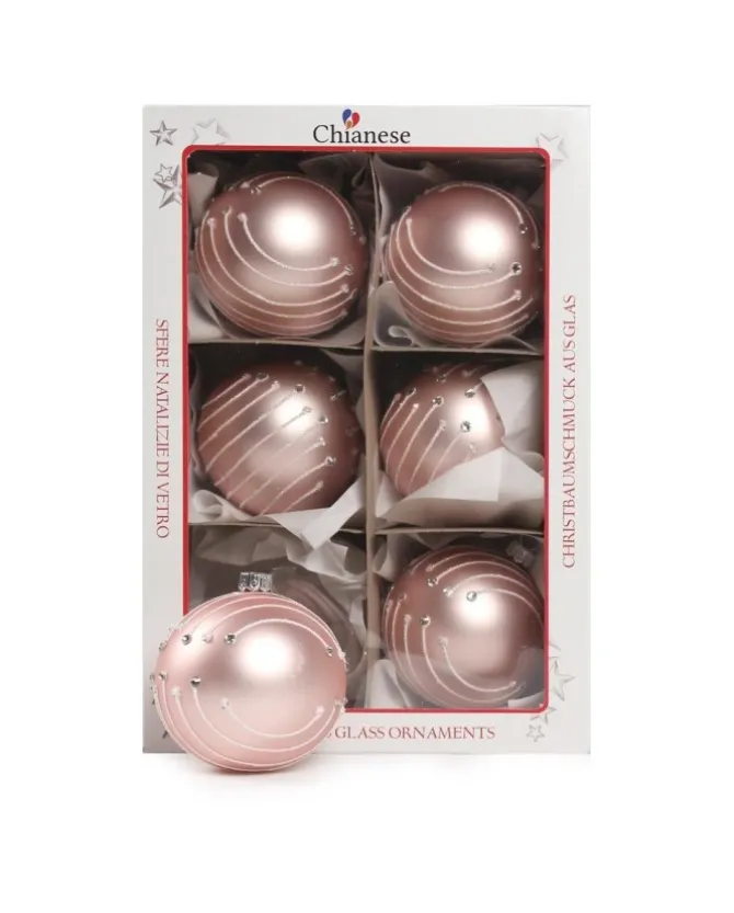 1Pz Pallina In Vetro Decorata A Mano Rosa Opaco 80Mm