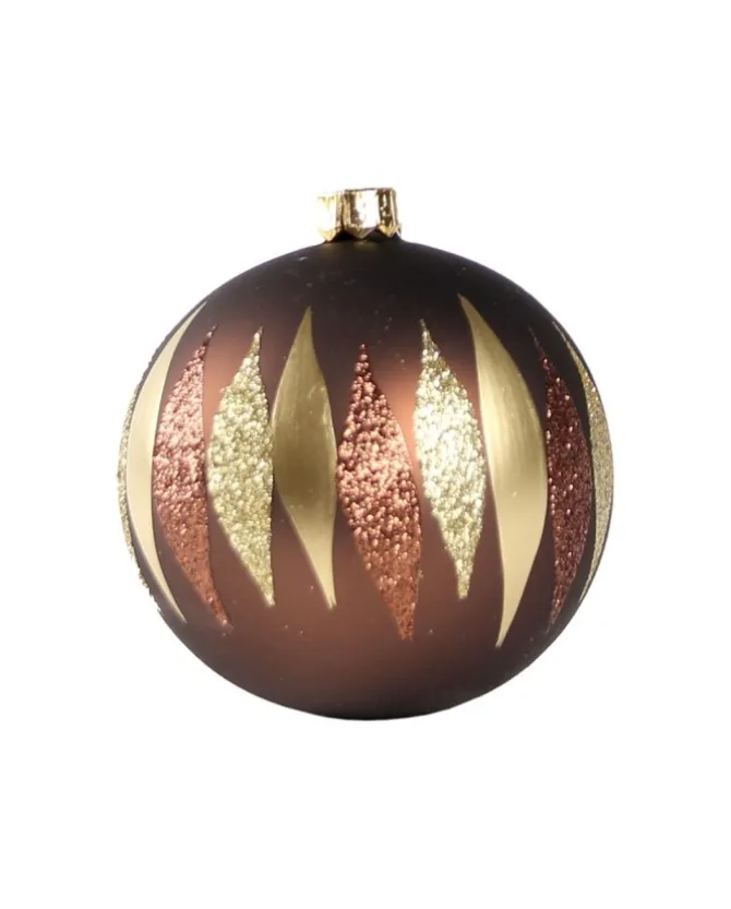 1Pz Pallina In Vetro Decorata A Mano Marrone Opaco 80Mm