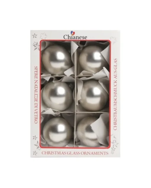 1Pz Pallina In Vetro Tinta Unita Argento Opaco 60 Mm