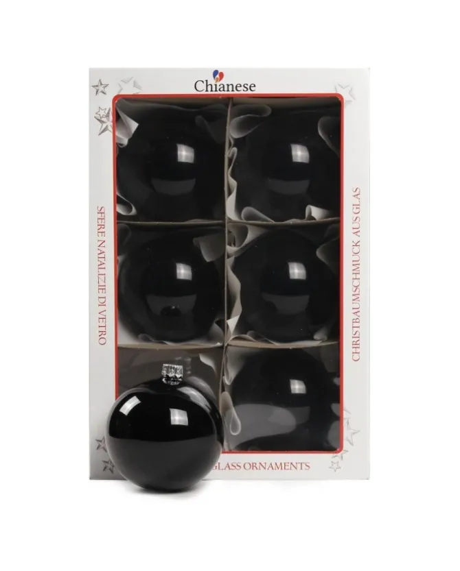 1Pz Pallina In Vetro Tinta Unita Nero Lucido 80 Mm