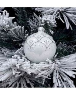 1Pz Pallina Sfera Di Vetro Decorata A Mano 80Mm Per Albero Di Natale Bianca