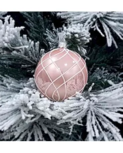 1Pz Pallina Sfera Di Vetro Decorata A Mano 80Mm Per Albero Di Natale Rosa