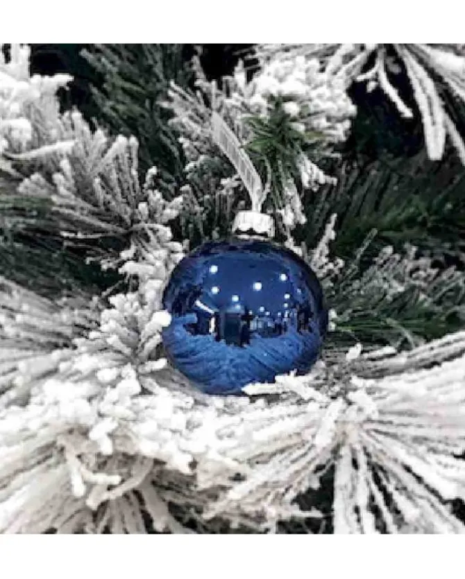 1Pz Pallina Sfera Di Vetro Blu Lucido 60Mm Per Albero Di Natale