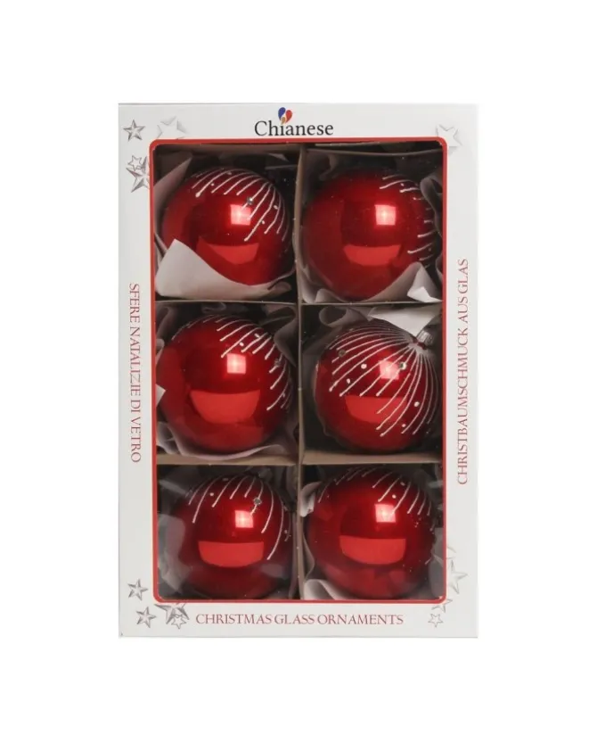 1Pz Pallina Sfera Di Vetro Decorata A Mano Rosso Lucido 80Mm