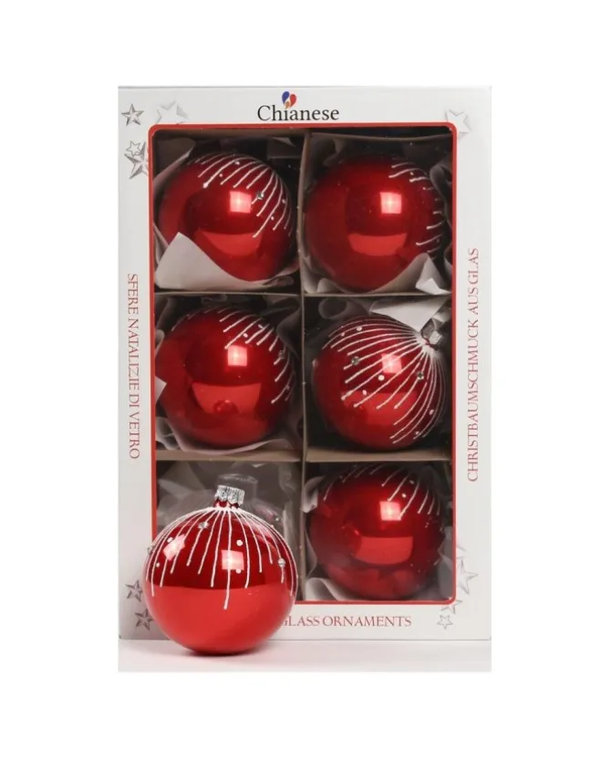 1Pz Pallina Sfera Di Vetro Decorata A Mano Rosso Lucido 80Mm