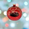 1Pz Pallina Sfera Di Vetro Decorata A Mano 80Mm Per Albero Di Natale Rossa