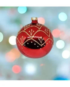 1Pz Pallina Sfera Di Vetro Decorata A Mano 80Mm Per Albero Di Natale Rossa