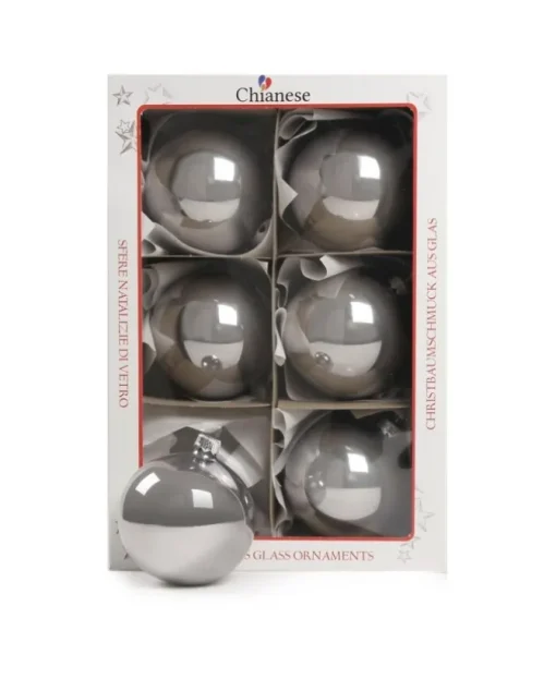 1Pz Pallina Sfera Di Vetro Liscia Argento Lucido 80Mm