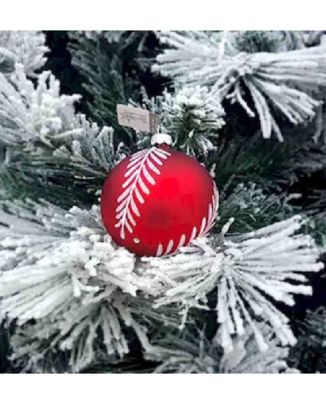 1Pz Pallina Sfera Di Vetro Decorata A Mano 80Mm Per Albero Di Natale Rosso