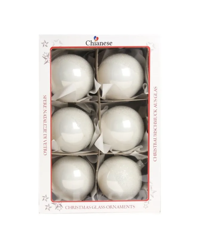 1Pz Pallinadi Vetro Decorata A Mano Bianco Lucido 80Mm