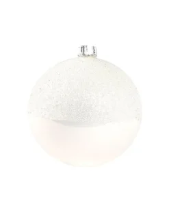 1Pz Pallinadi Vetro Decorata A Mano Bianco Lucido 80Mm