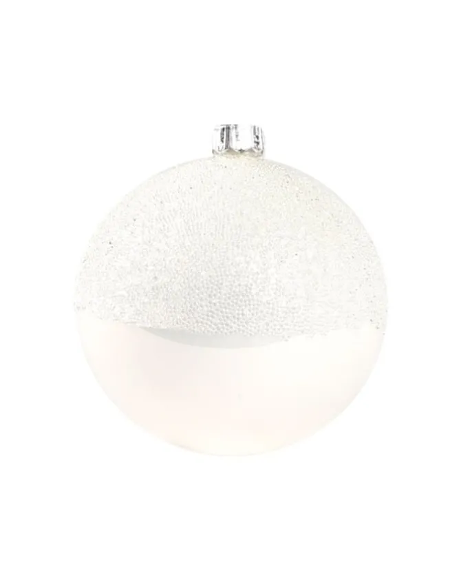 1Pz Pallinadi Vetro Decorata A Mano Bianco Lucido 80Mm