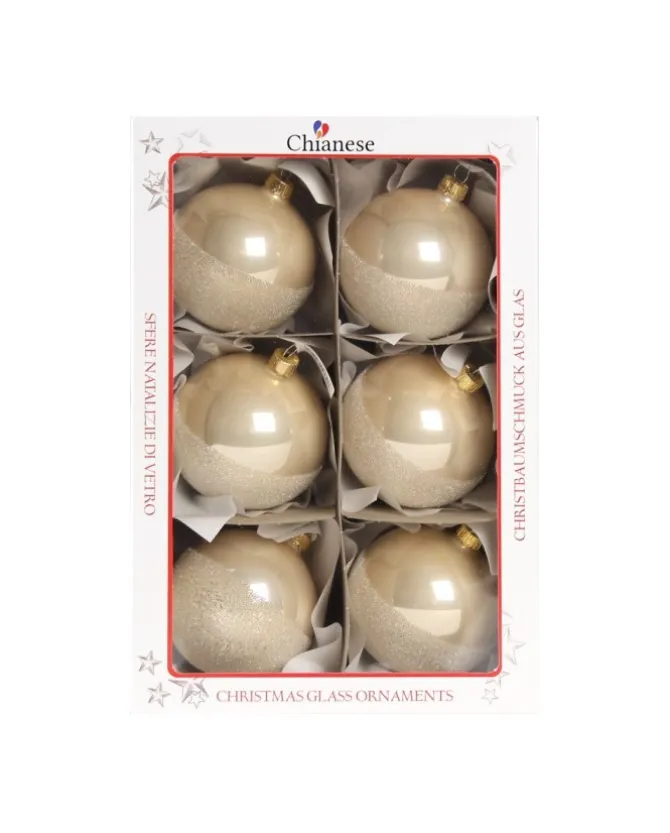 1Pz Sfera Di Vetro Decorata A Mano Champagne Lucido 80Mm