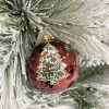 1Pz Sfera In Vetro Decorata A Mano Bourdeaux