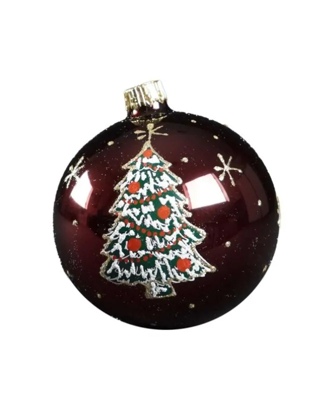 1Pz Sfera In Vetro Decorata A Mano Bourdeaux