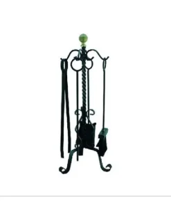 Set Di 4 Accessori Scopa Paletta Pinza Attizzatore Per Camino Con Pomello