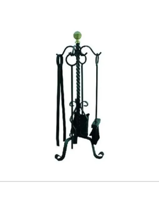 Set Di 4 Accessori Scopa Paletta Pinza Attizzatore Per Camino Con Pomello