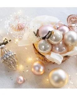 Sfere Palline Vetro Smalto, Mix Opaco D.8Cm Rosa Cipria