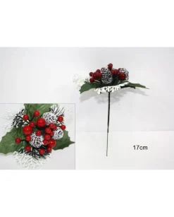 Spillone Natalizio Con Fogli E Bacche E Pigne Innevate 17 Cm